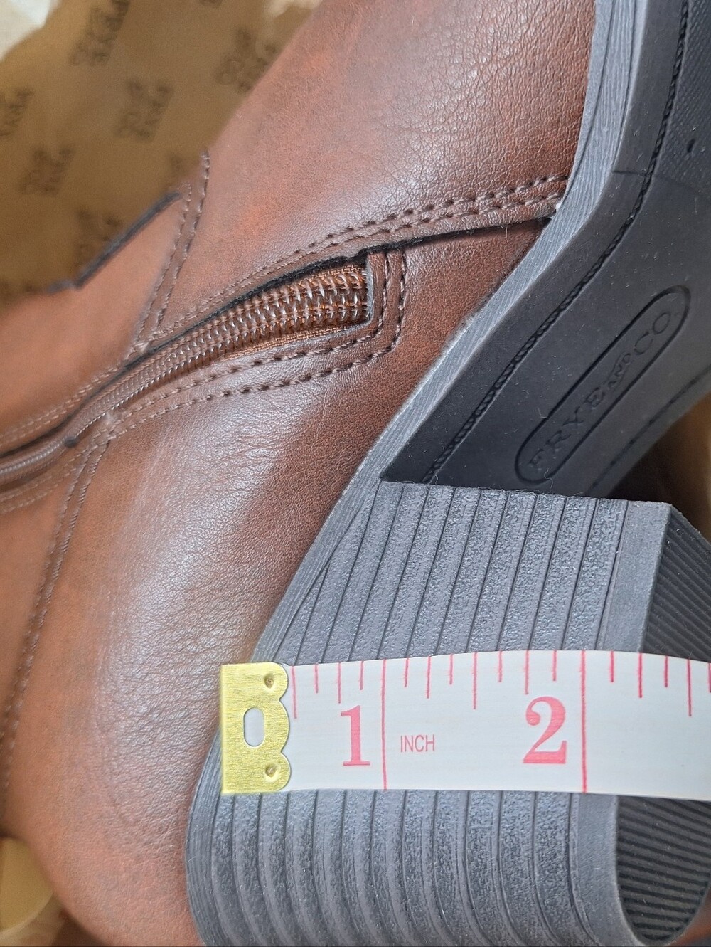Frye Brown Leather Mid-Heel Ankle Boot with Side Zip. Size 8. - Picture 5 of 5